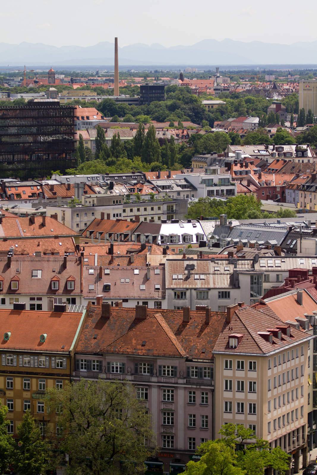 The Cityscape of Munich in Summer, from above the Marienplatz