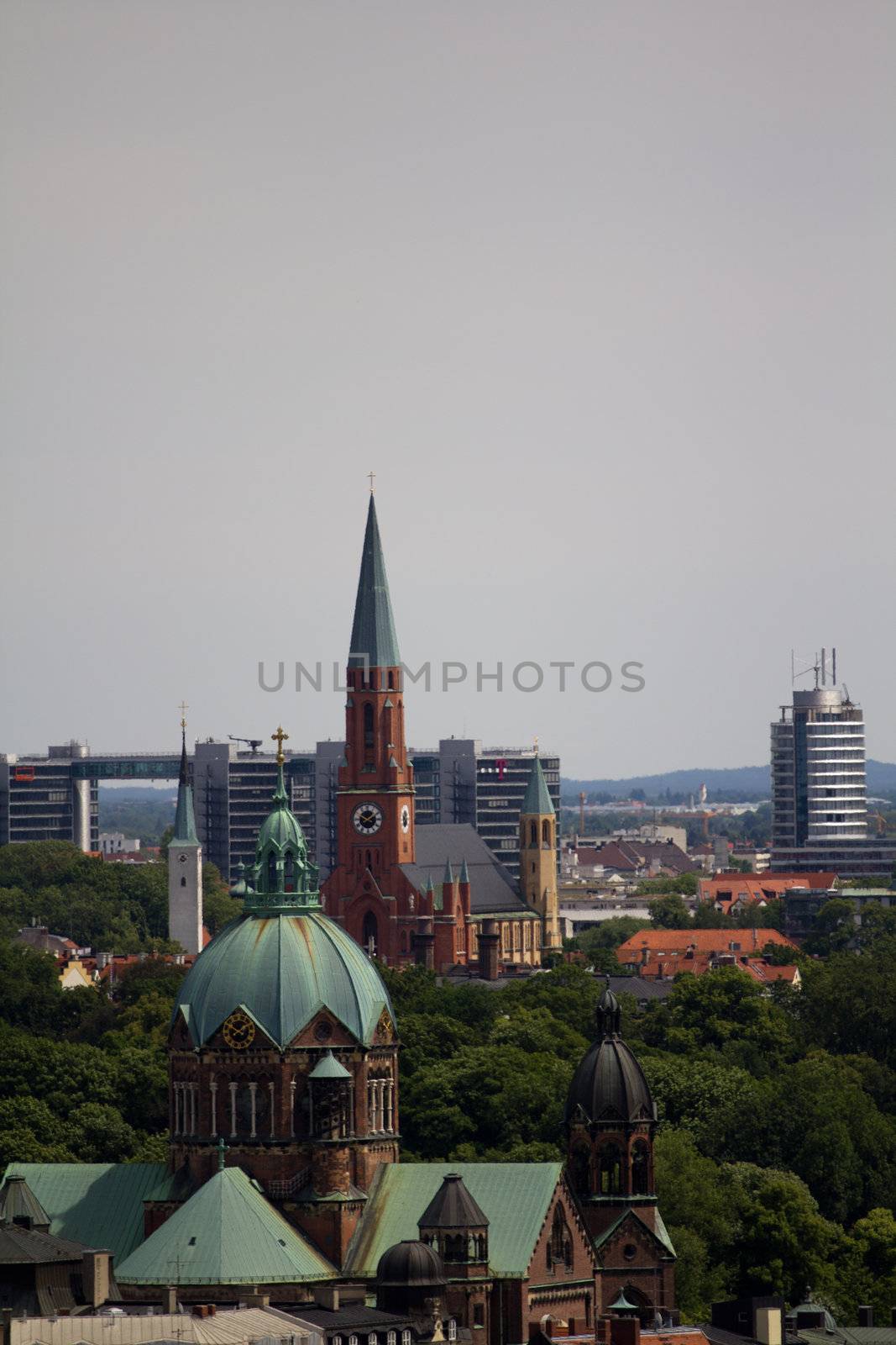 The Cityscape of Munich in Summer, from above the Marienplatz