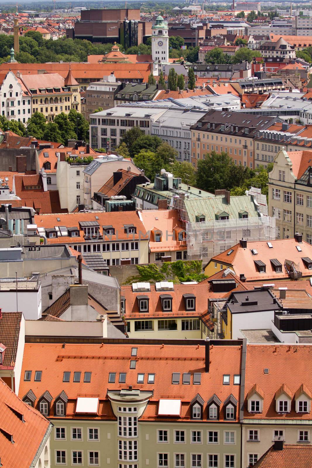 The Cityscape of Munich in Summer, from above the Marienplatz