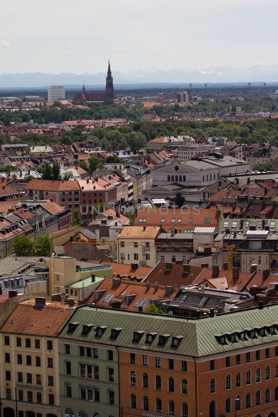 The Cityscape of Munich in Summer, from above the Marienplatz