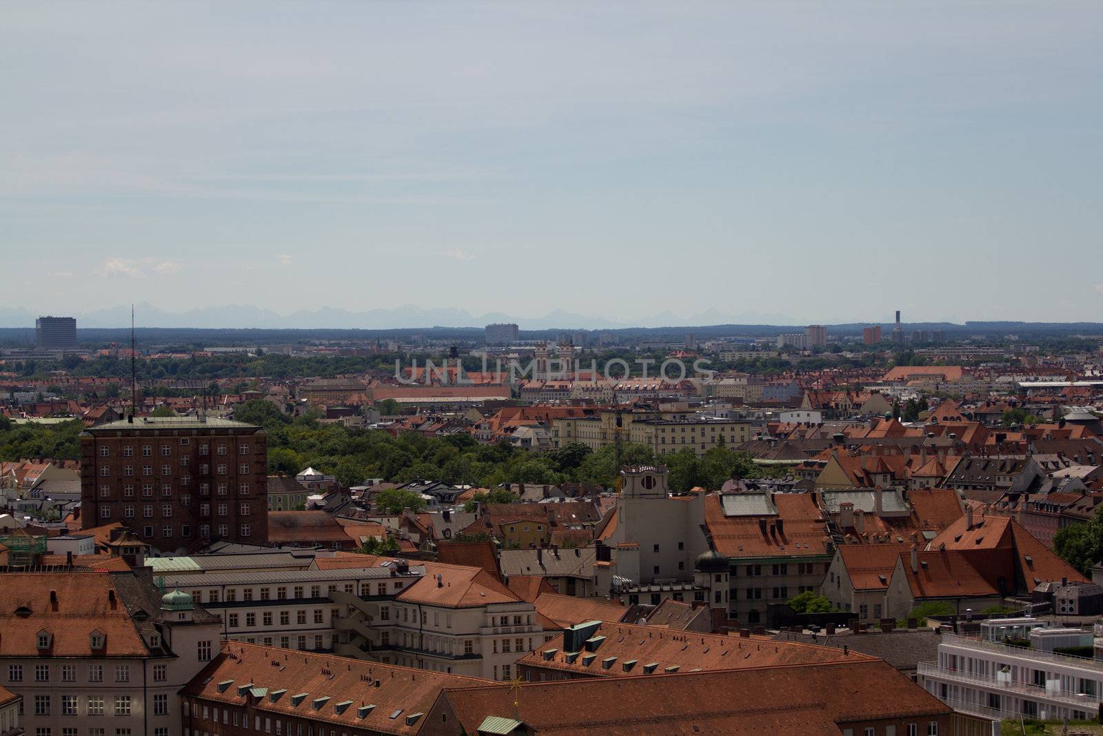 The Cityscape of Munich in Summer, from above the Marienplatz