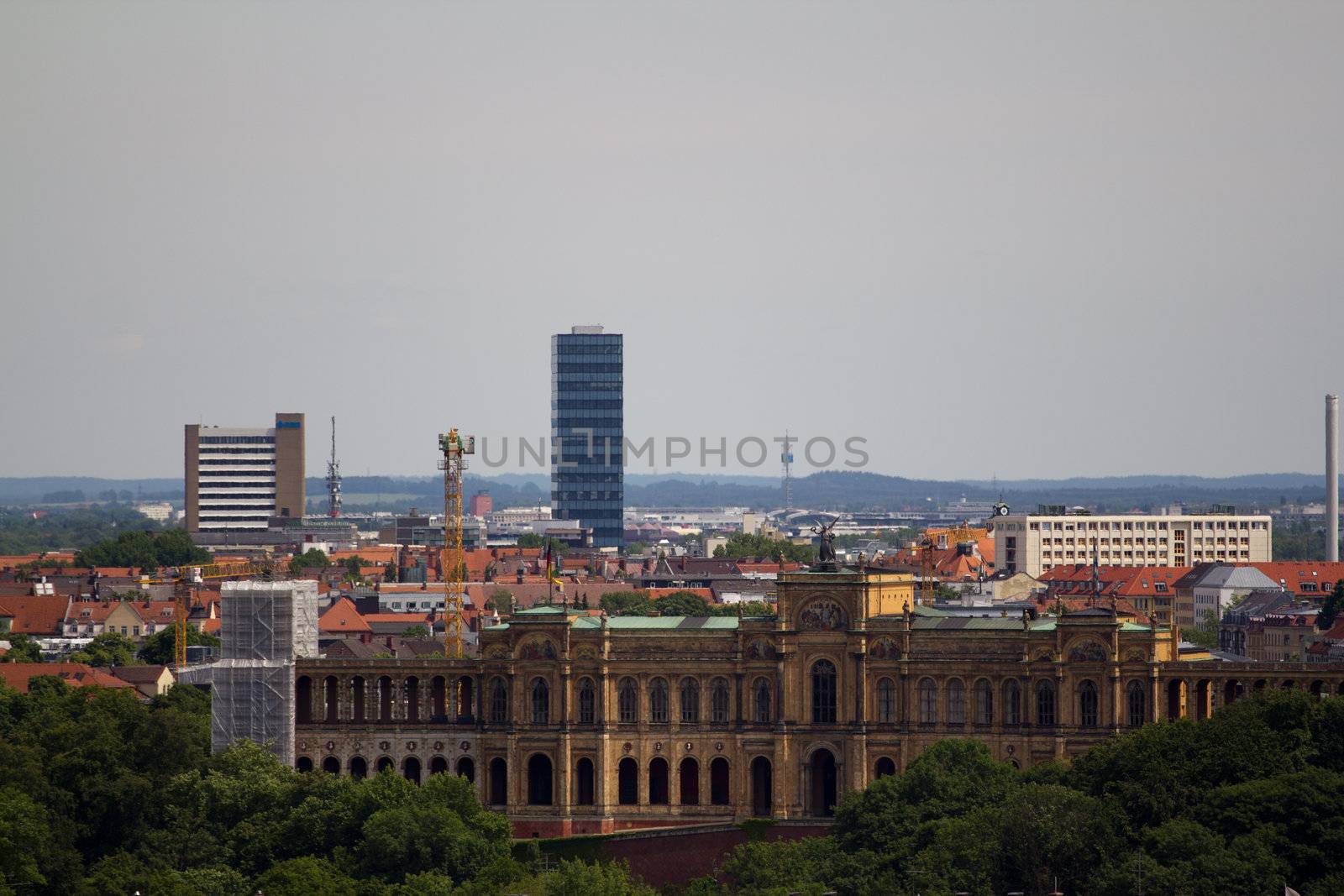 The Cityscape of Munich in Summer, from above the Marienplatz