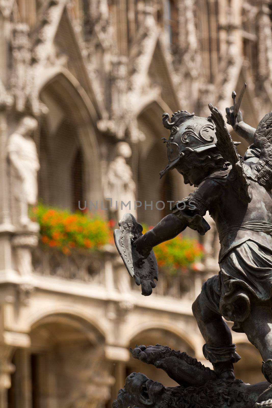 Medieval Statue in Marienplatz, Munich, Southern Germany