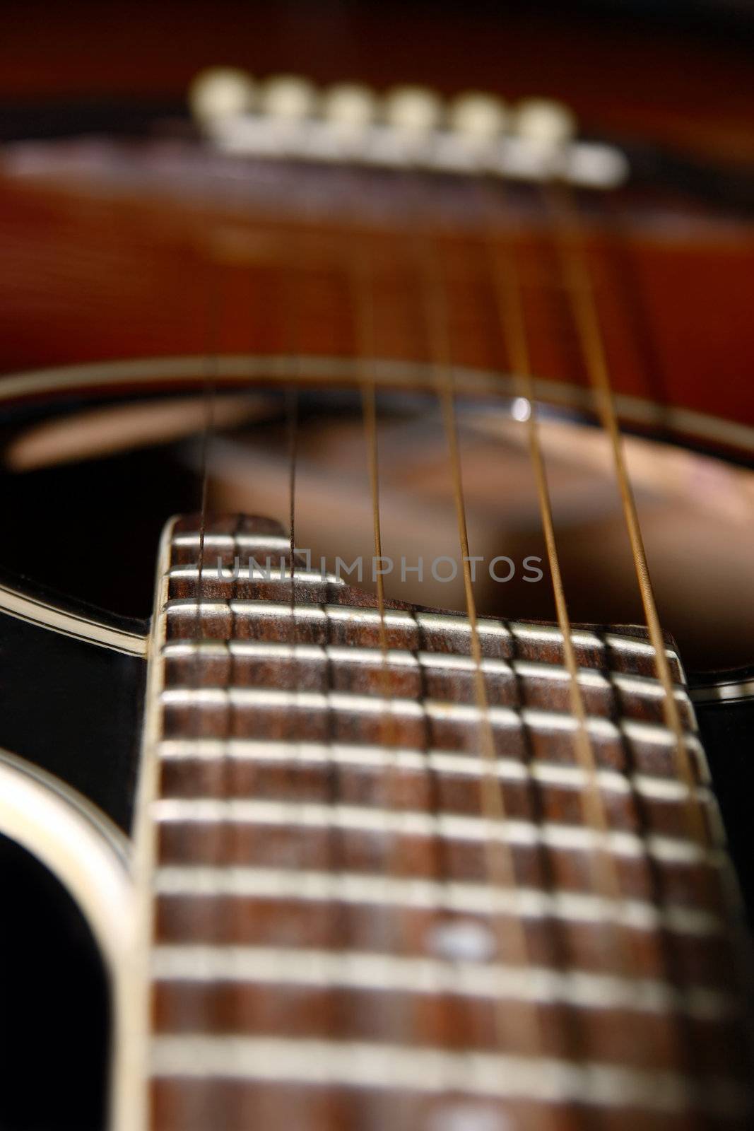 a close up of an acoustic guitar