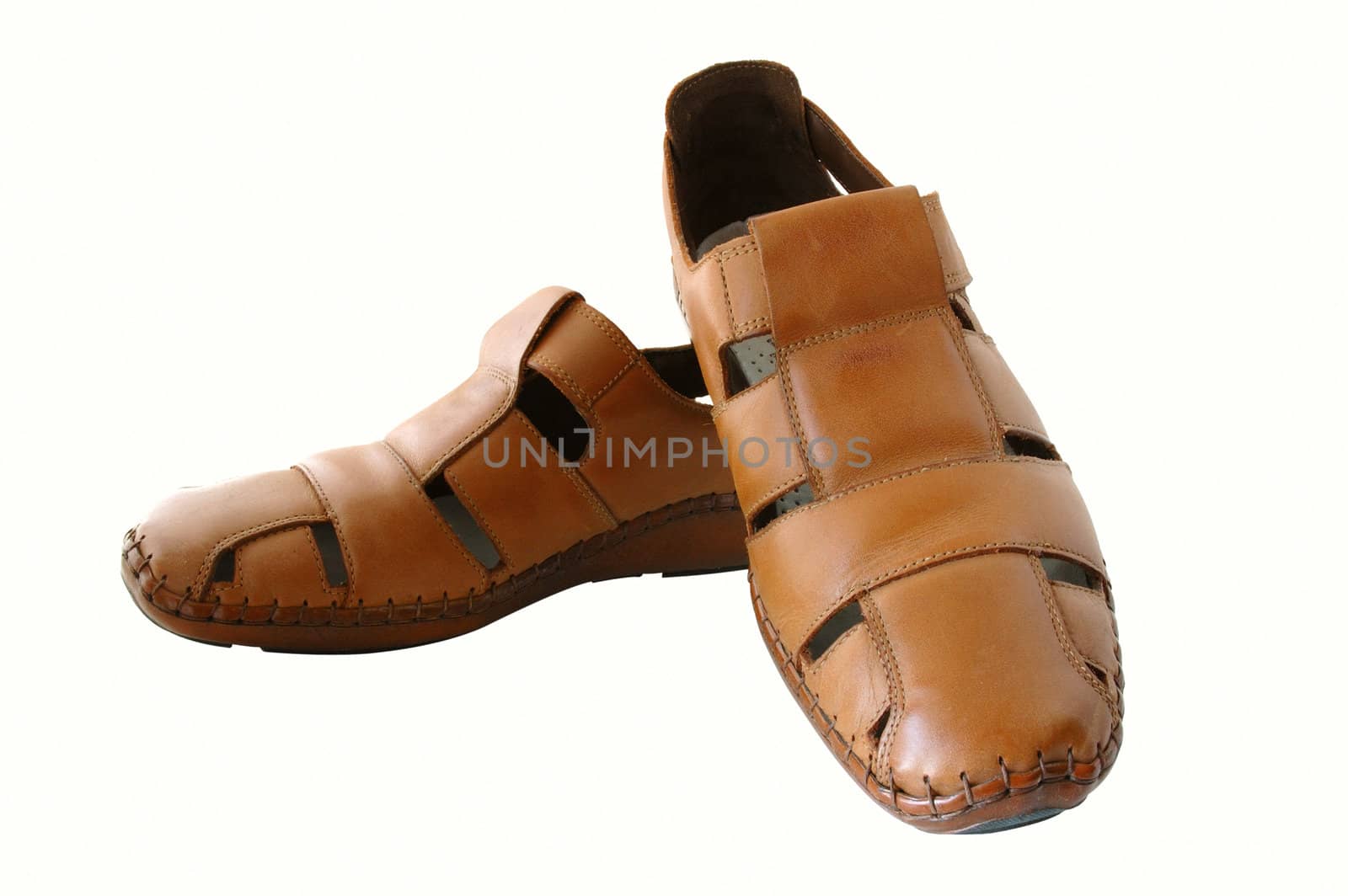 Man's summer leather brown shoes (sandals or mocassins).