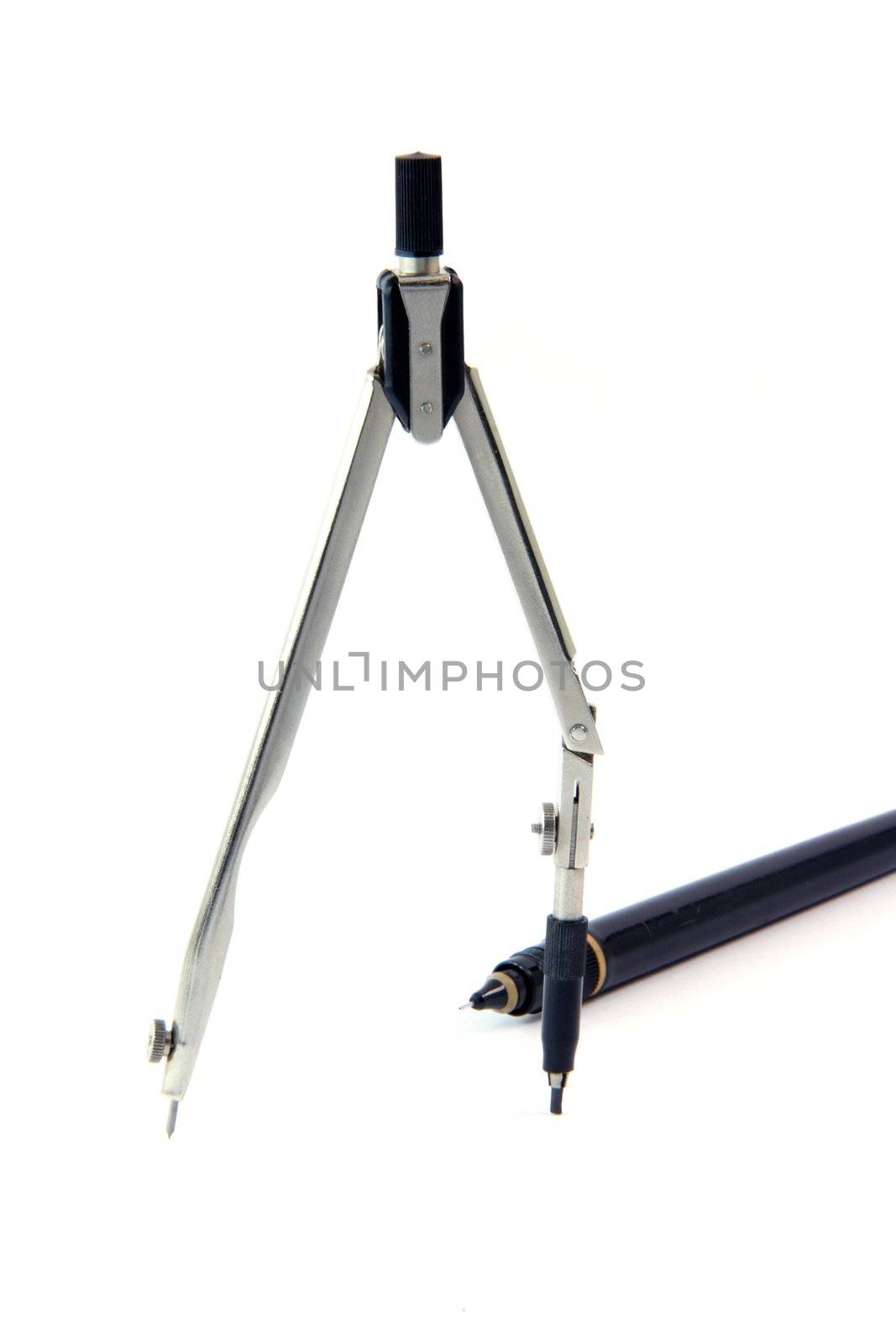 architecture compass and rapidograph isolated on white background