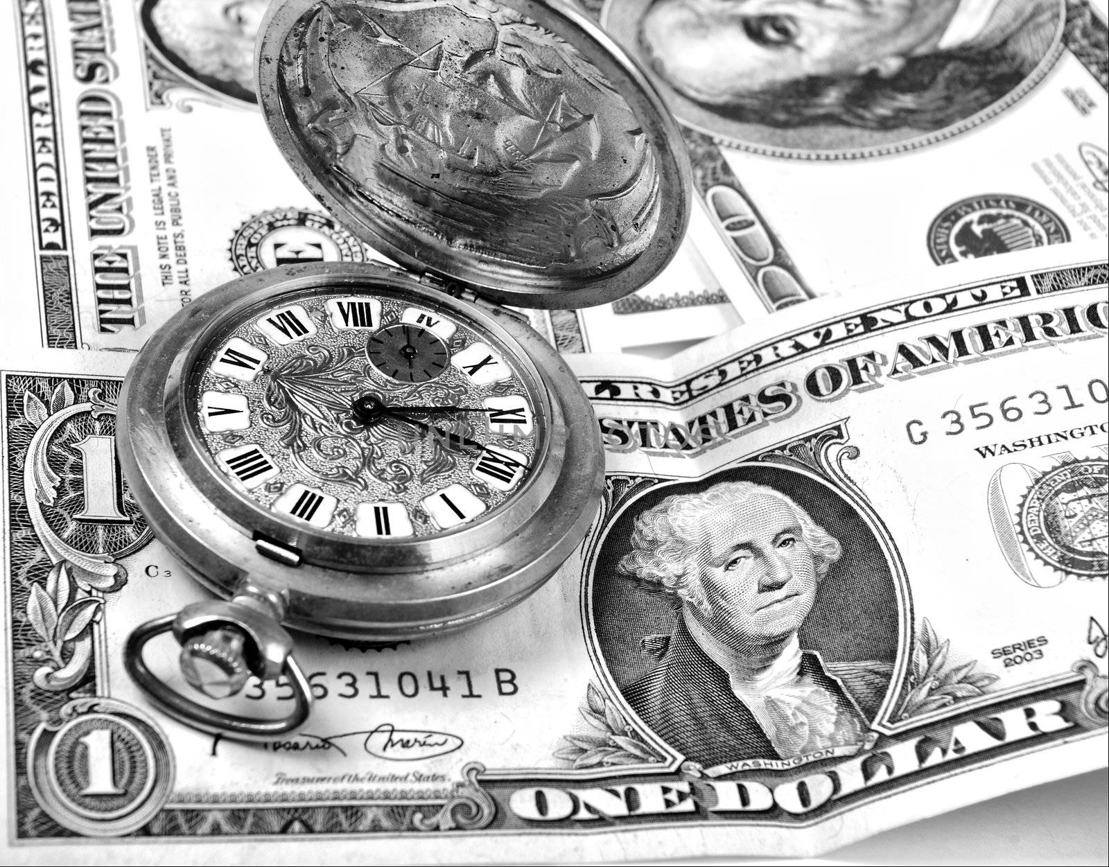 money-time.Pocket watch and dollars