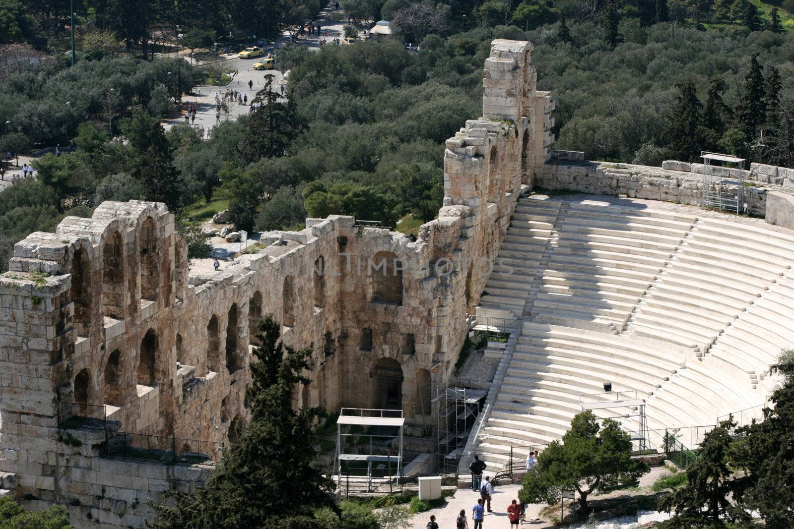 ancient herodion theater under the rock of acropolis of athens greece