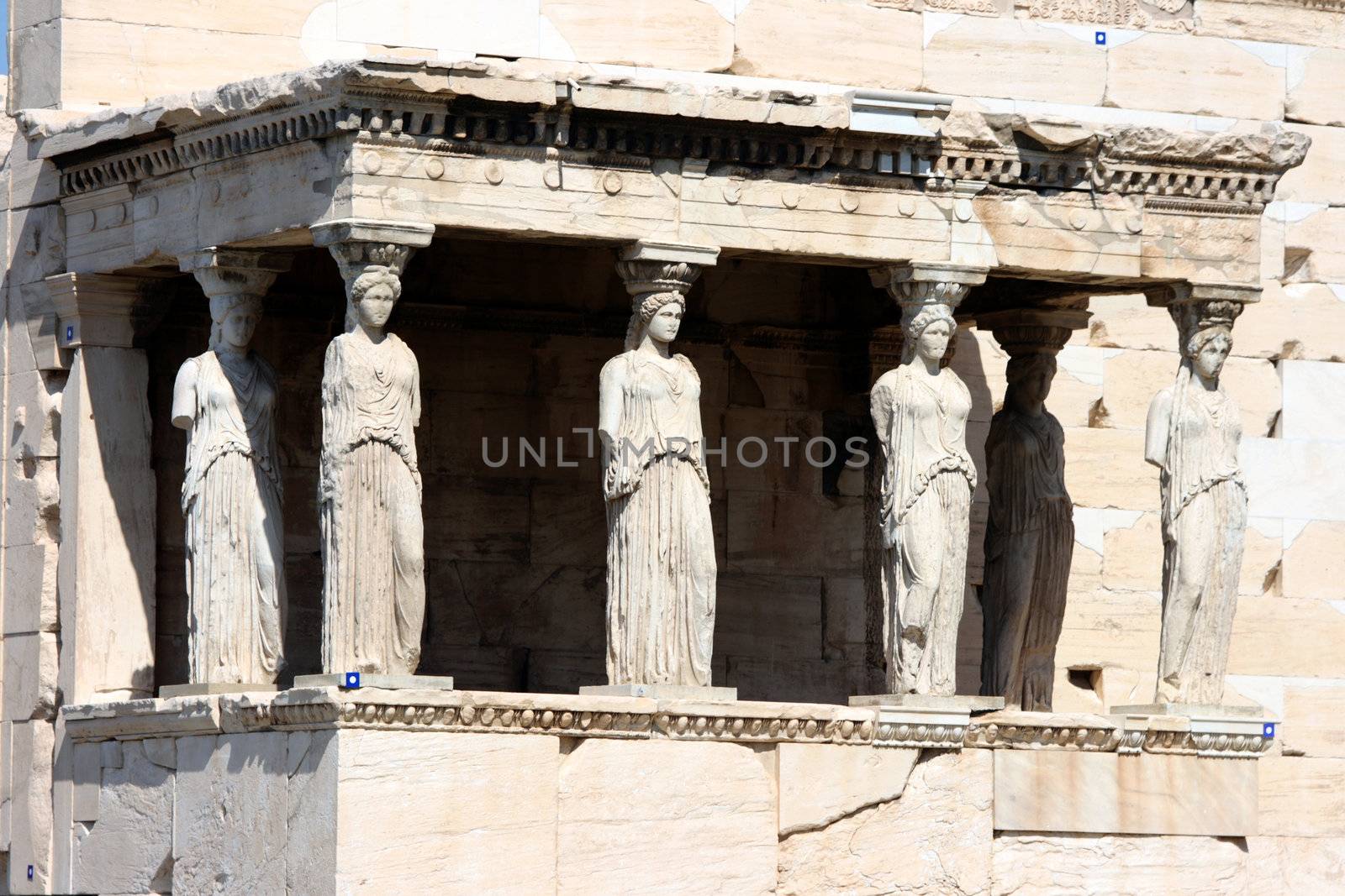 caryatids at Erechtheum of Parthenon in Athens Greece