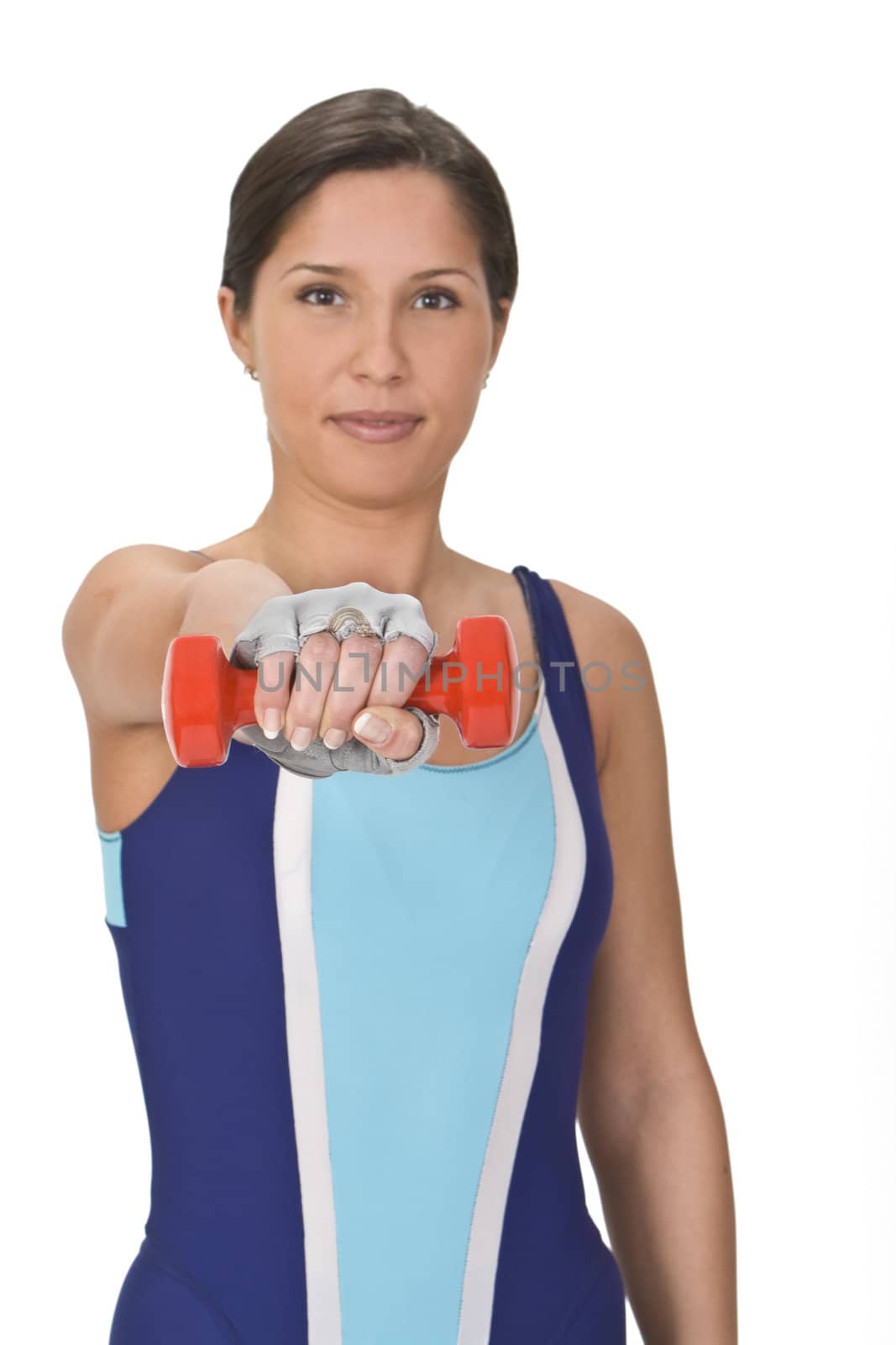 Portrait of a woman doing barbell exercises,selective focus on the barbell.Shot with Canon 70-200mm f/2.8L IS USM