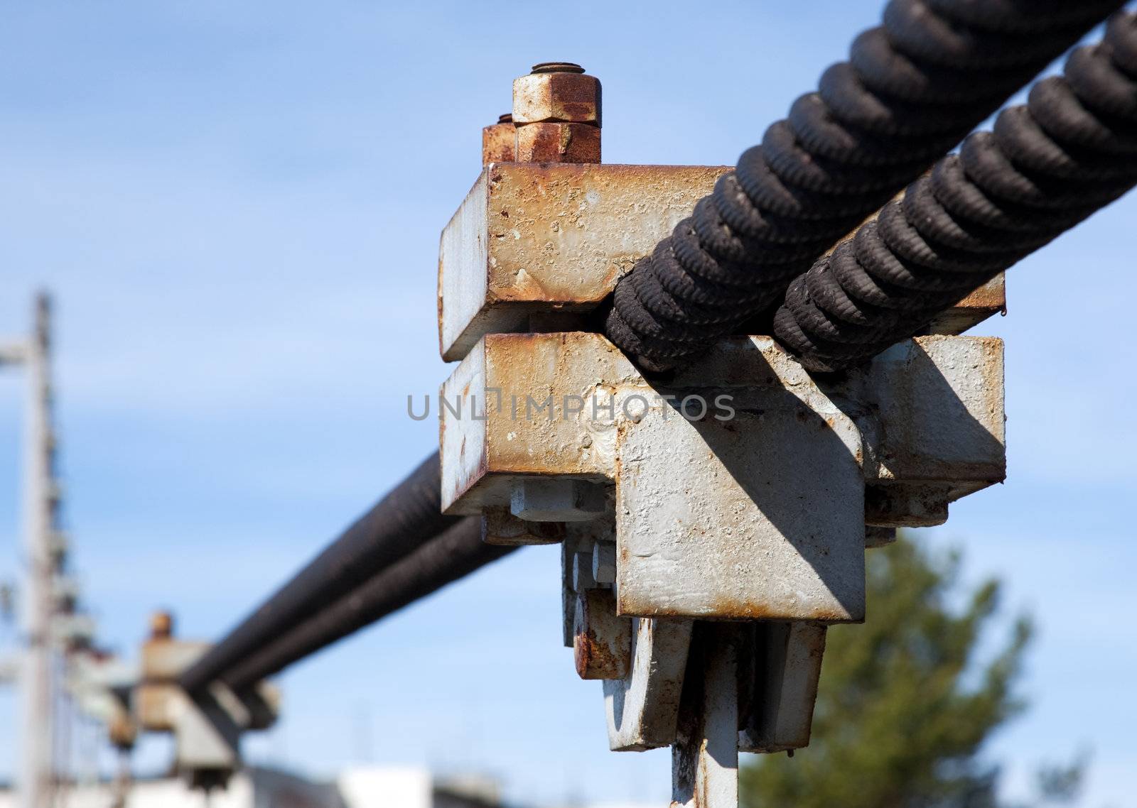 Detail of a suspension bridge closeup