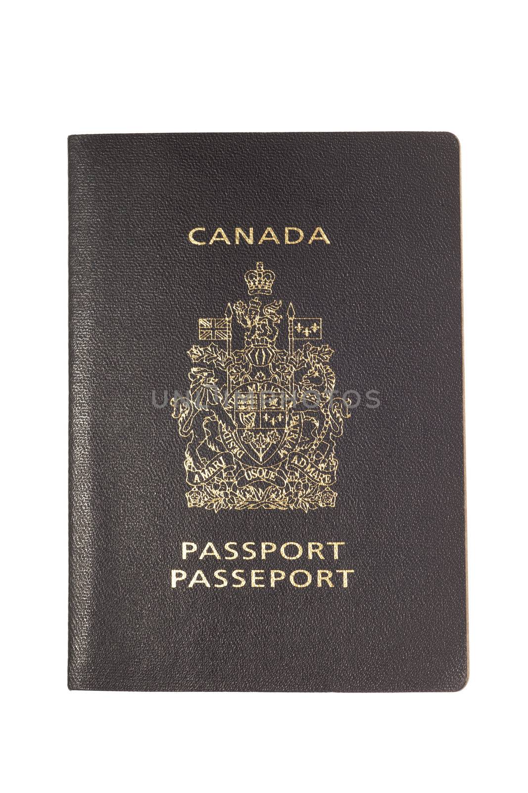 Canadian passport being isolated on white background.