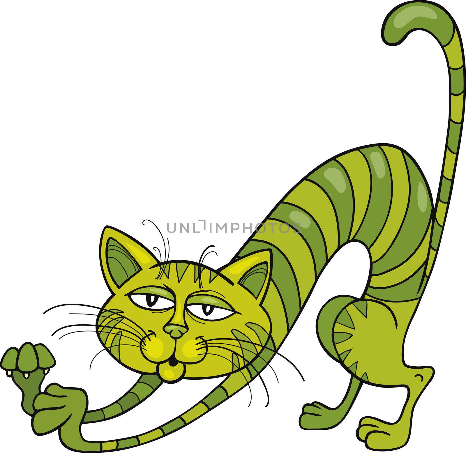 Illustration of Green Cat stretching