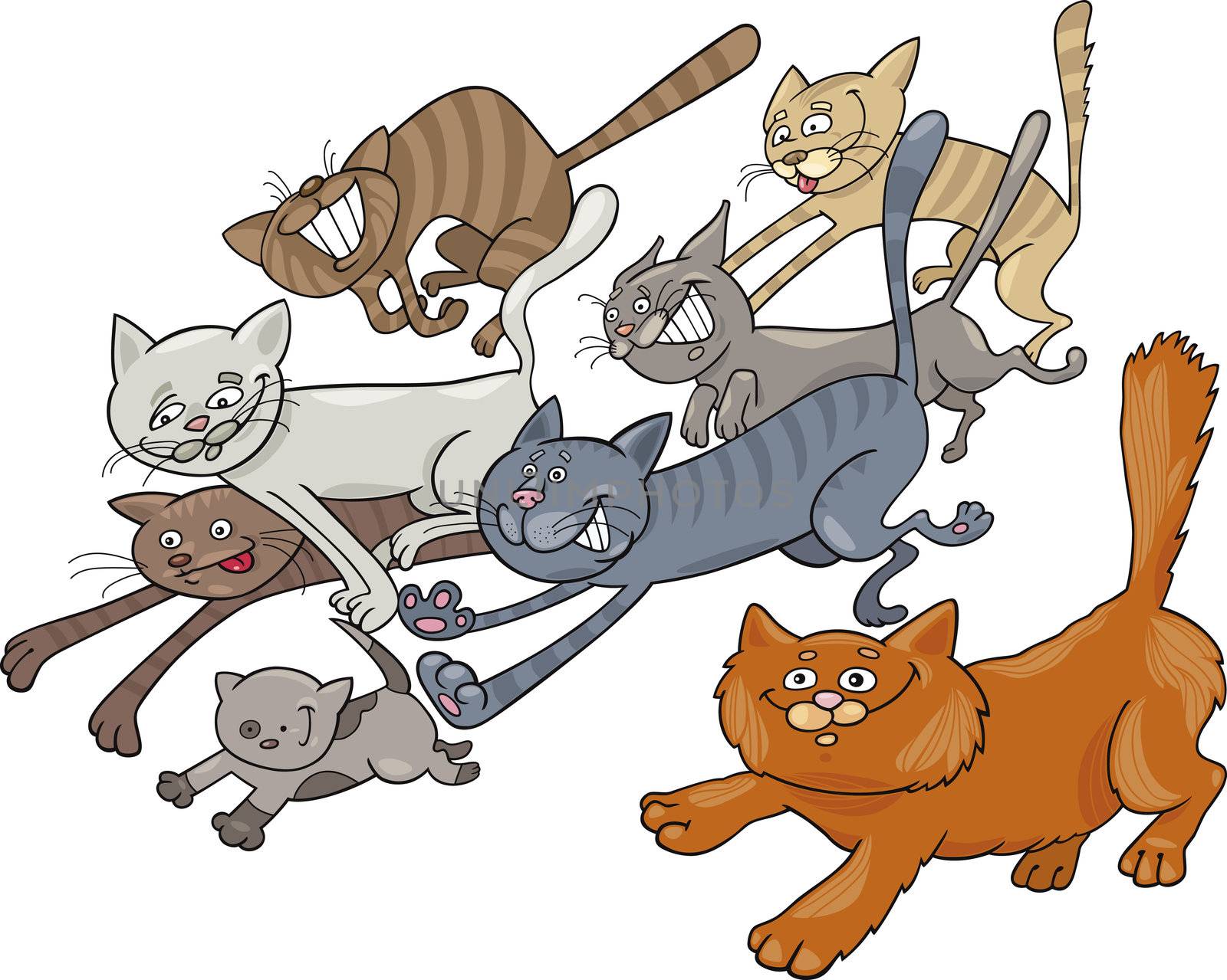 Cartoon illustration of running cats