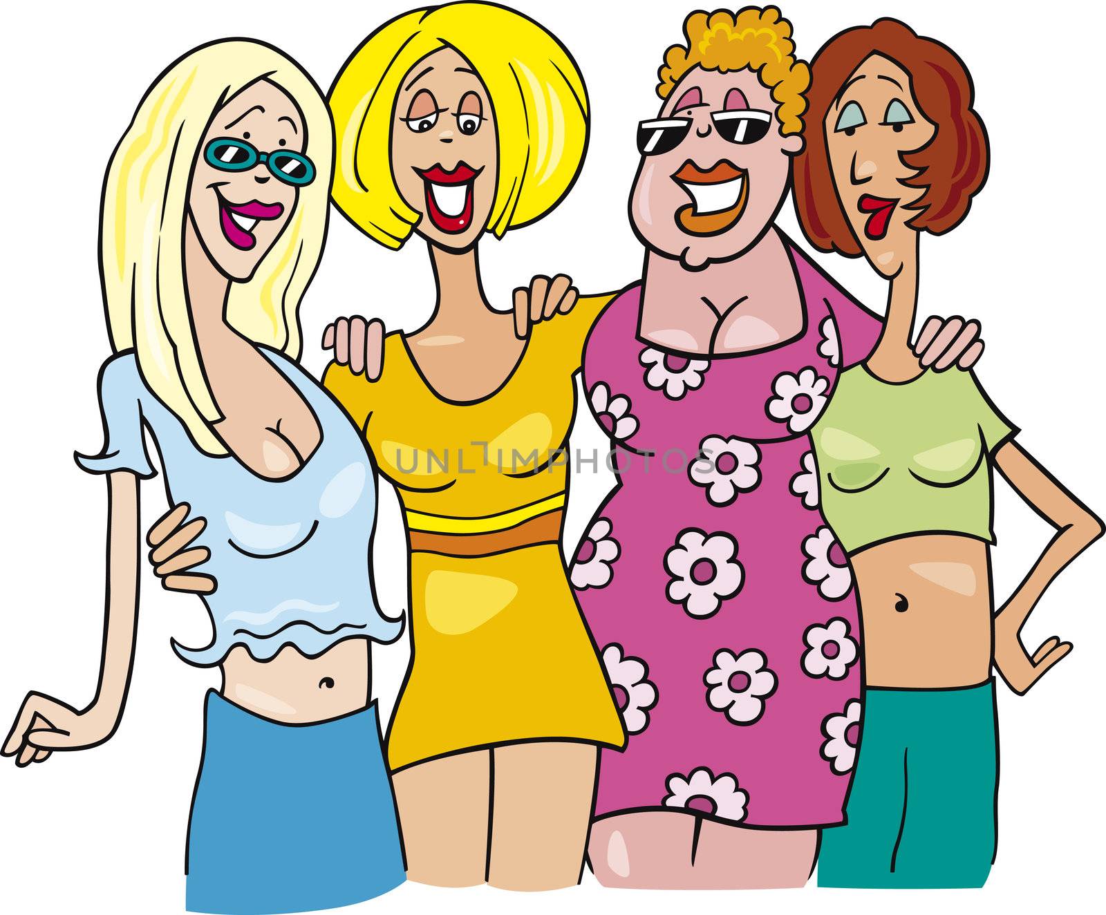 cartoon illustration of four women on meeting