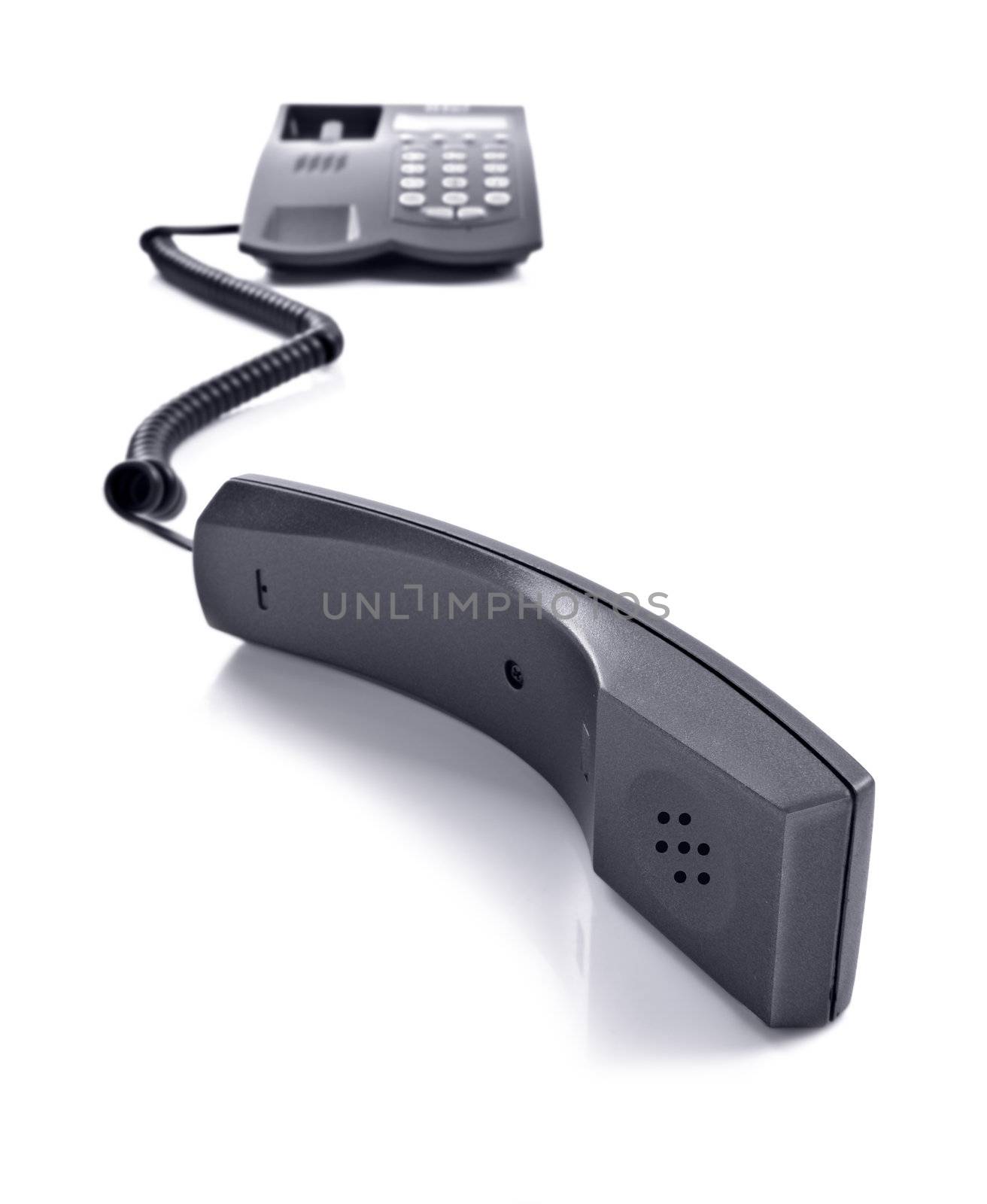 Black telephone isolated  on white with space for text