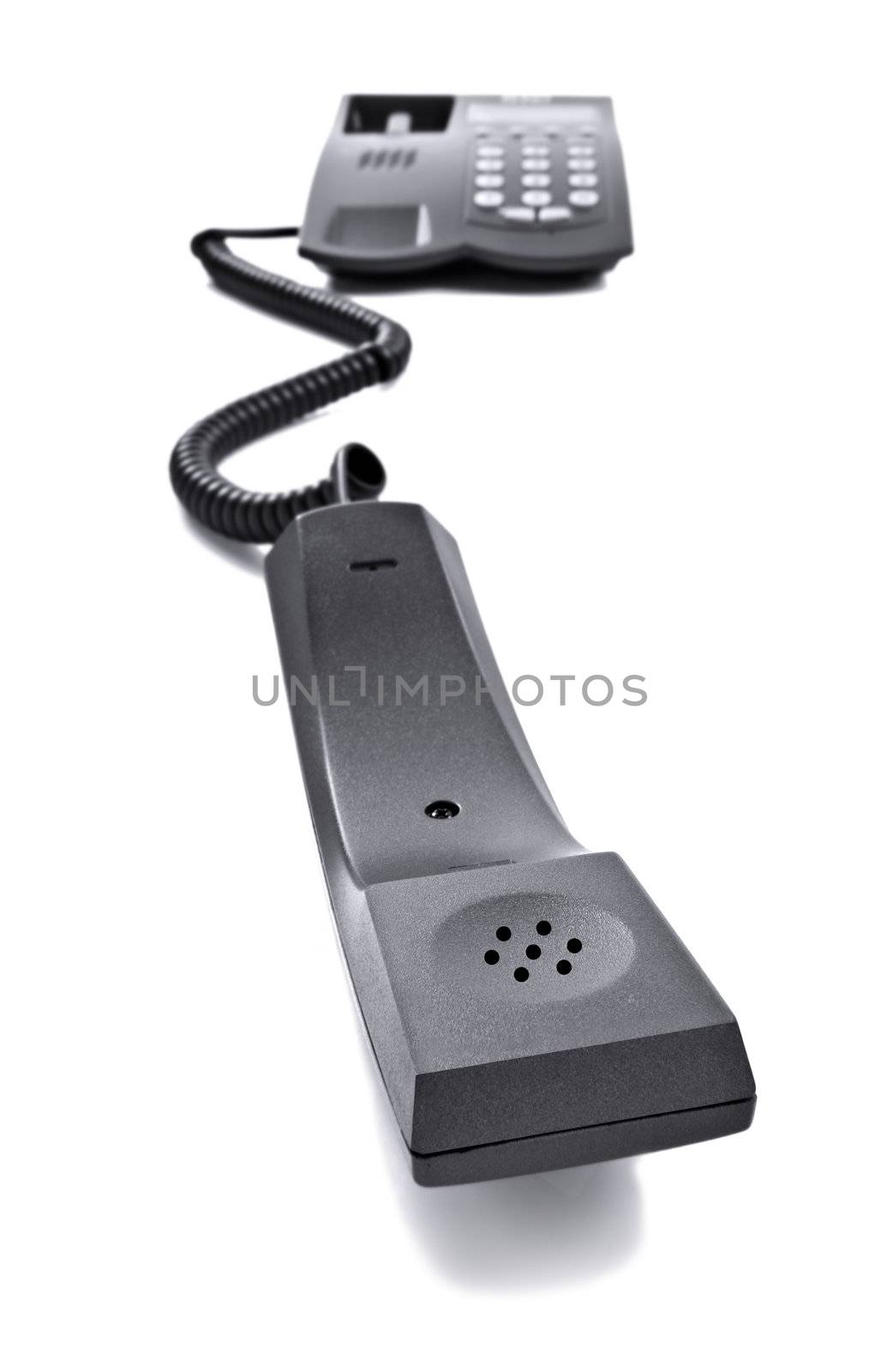 Black telephone isolated  on white with space for text