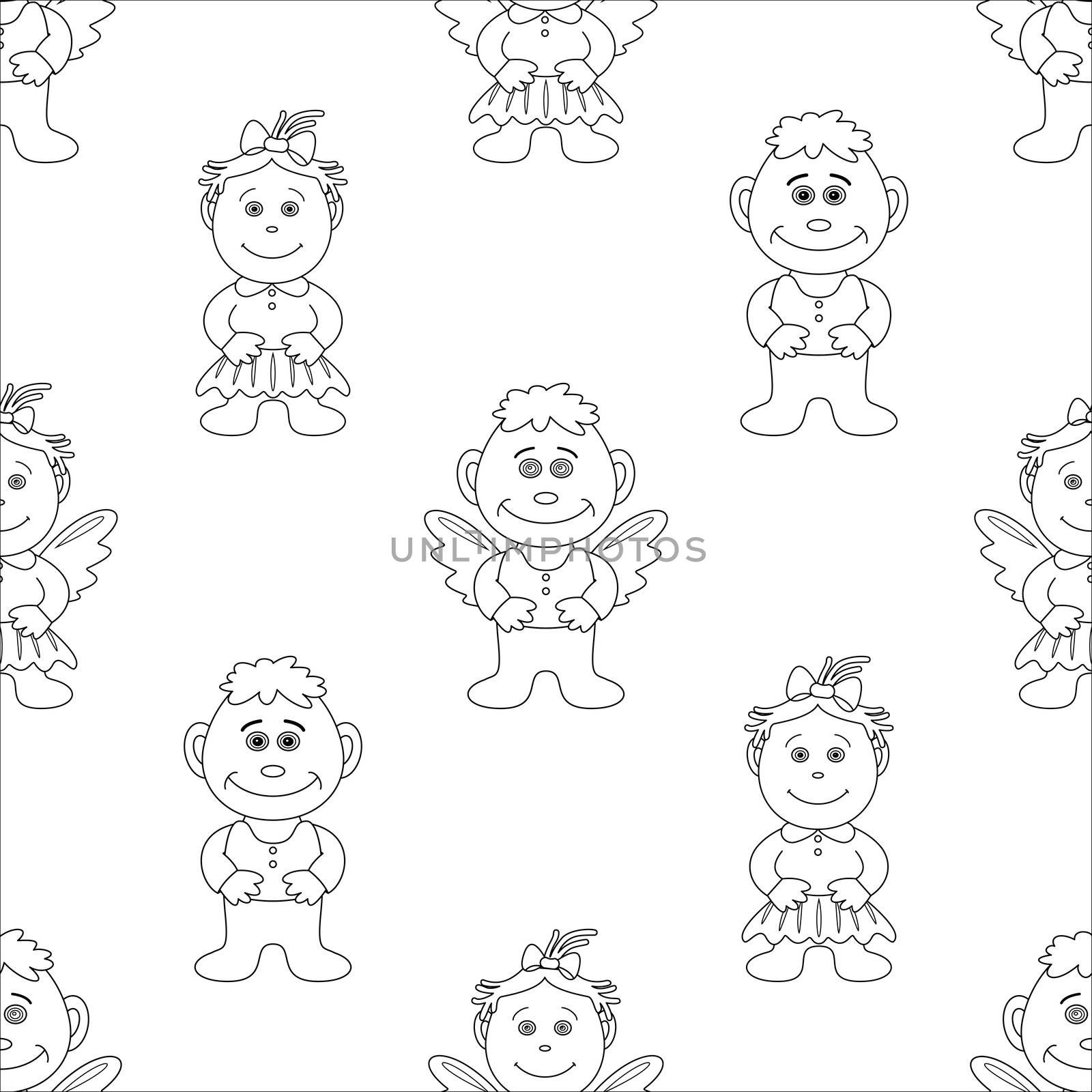 seamless background, contours, children's and angels, boys and girls