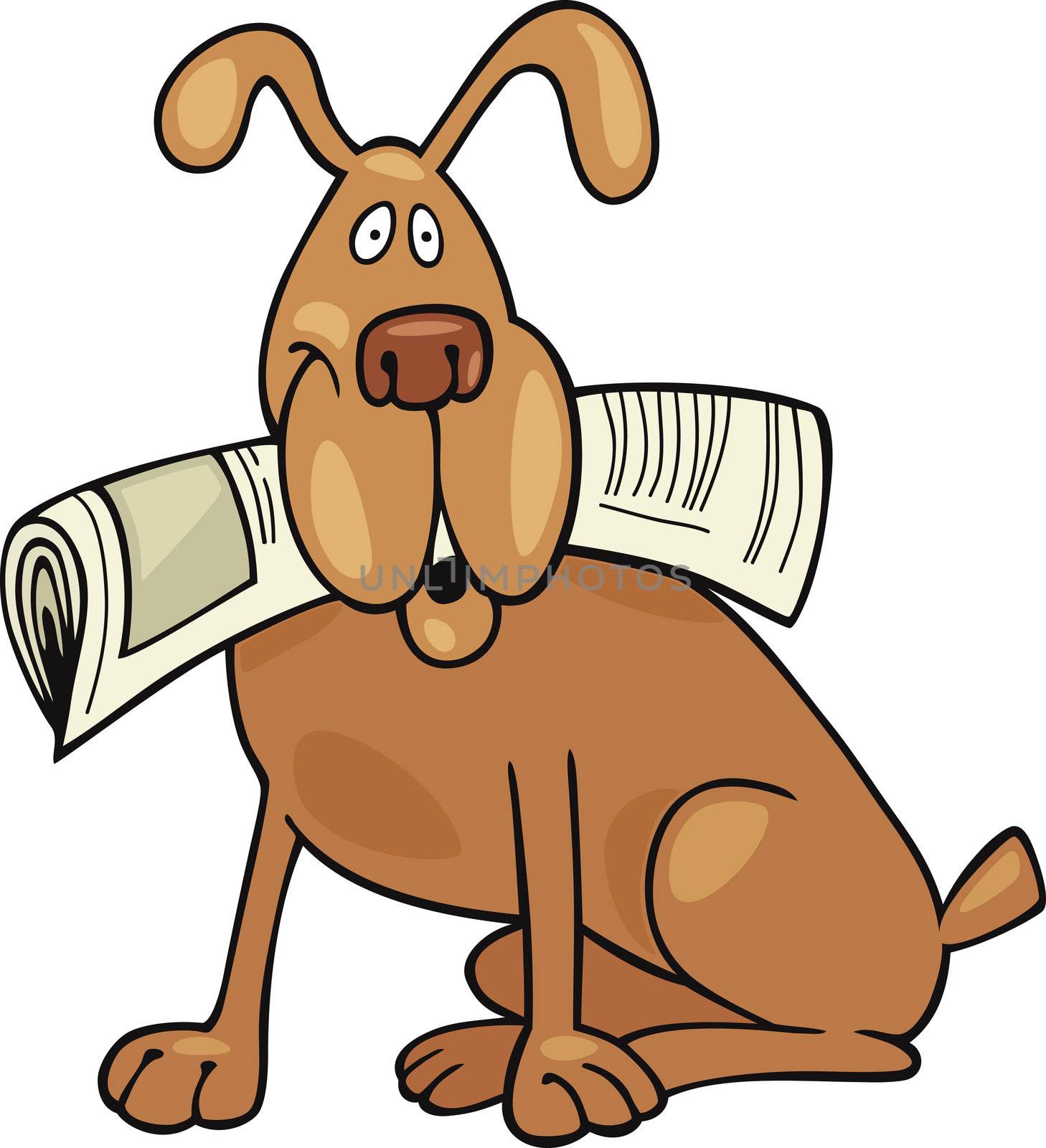 Cartoon illustration of Dog with newspaper