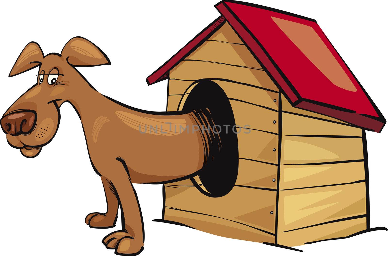 Cartoon illustration of dog in kennel