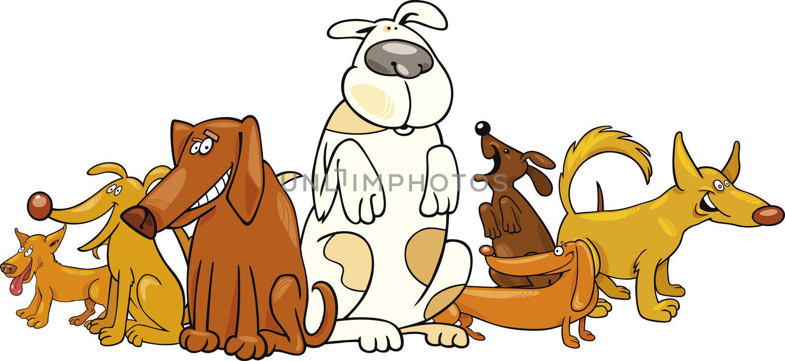 Cartoon illustration of funny dogs group