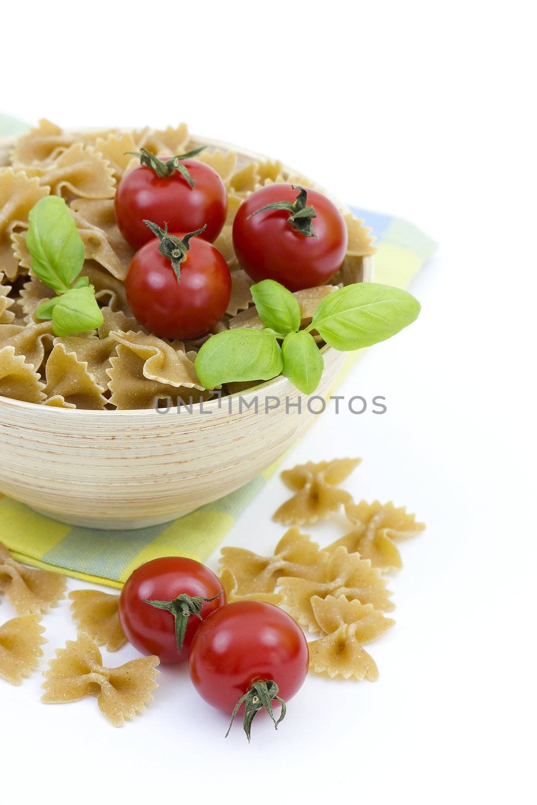 vegetarian food with tomatoes isolated on white background 
