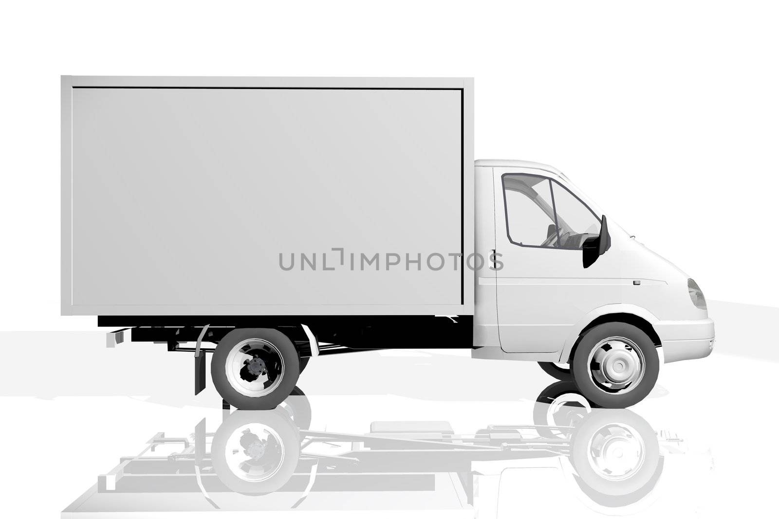 White delivery truck on a light background with shadow