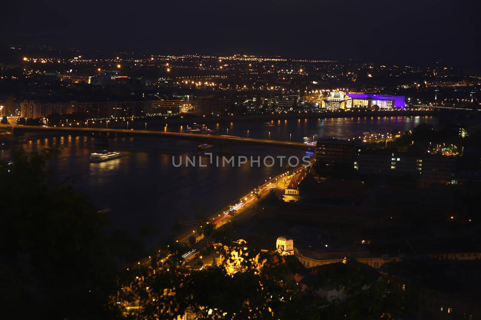 view of panorama Budapest, Hungary, from fortress Citadel, Petofi bridge