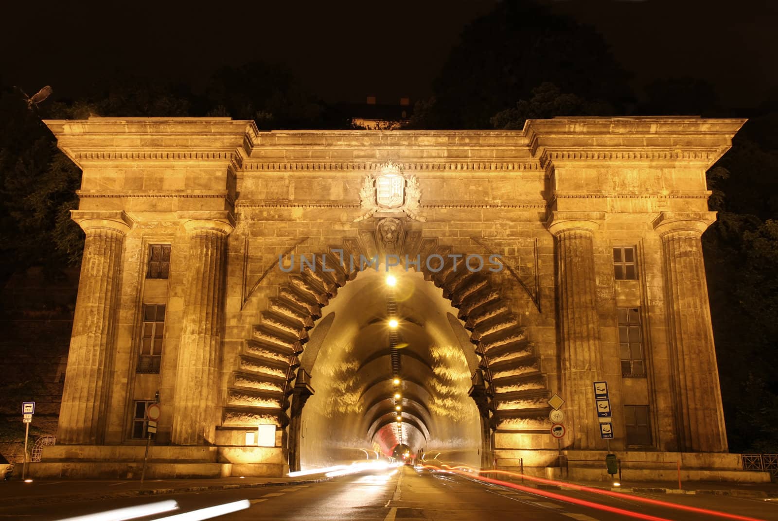 Adam Clark Tunnel with traffic lights in Budapest, Hungary