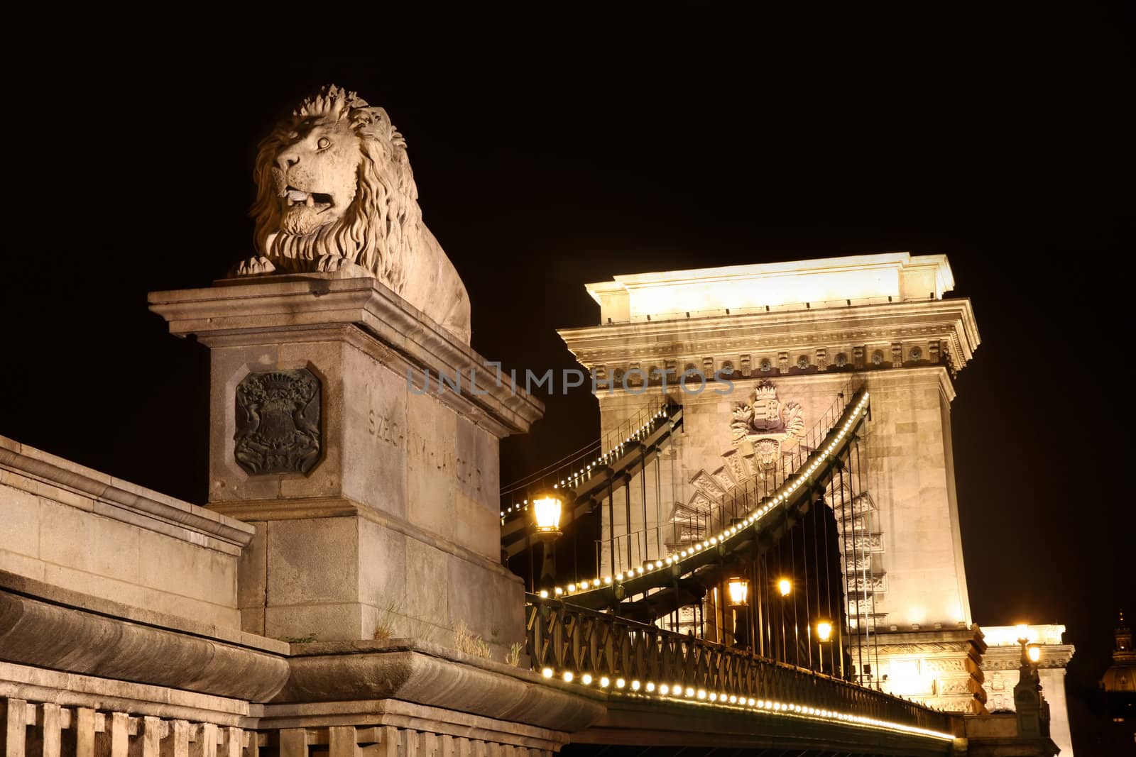 view of chain bridge in Budapest, Hungary