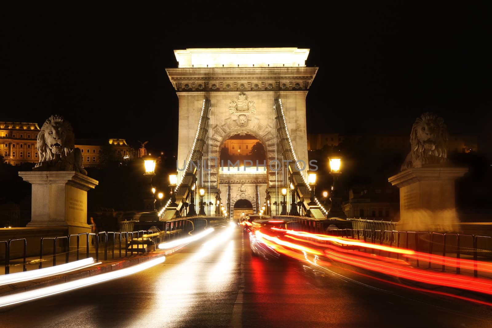view of chain bridge in Budapest, Hungary