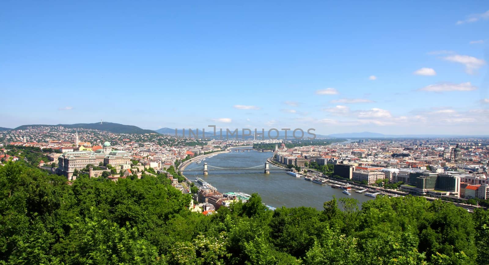 view of panorama Budapest, Hungary, from fortress Citadel