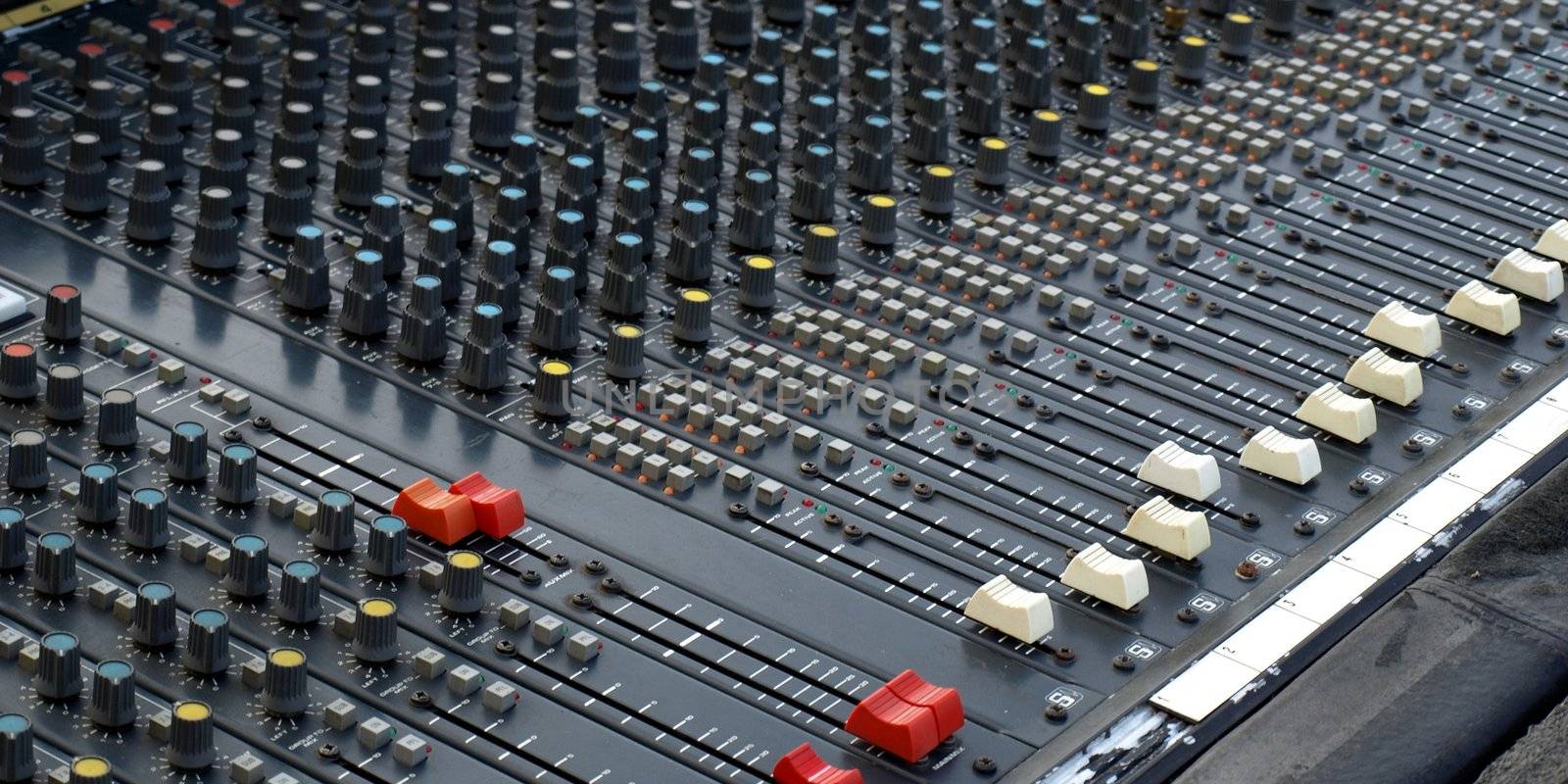 Detail of a soundboard mixer electronic device