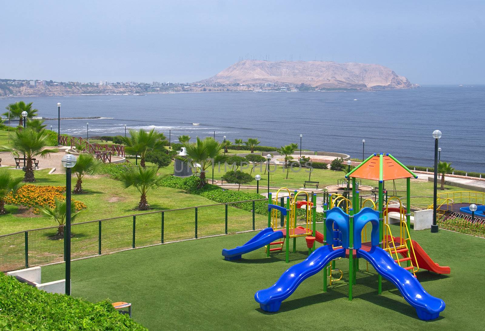 Playground on a sunny day in a park in Miraflores, Lima, Peru