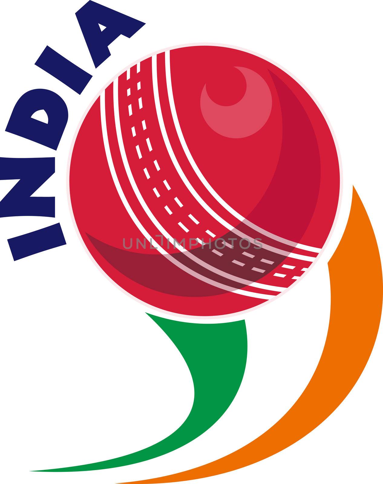 illustration of a cricket ball flying out with words "India"
