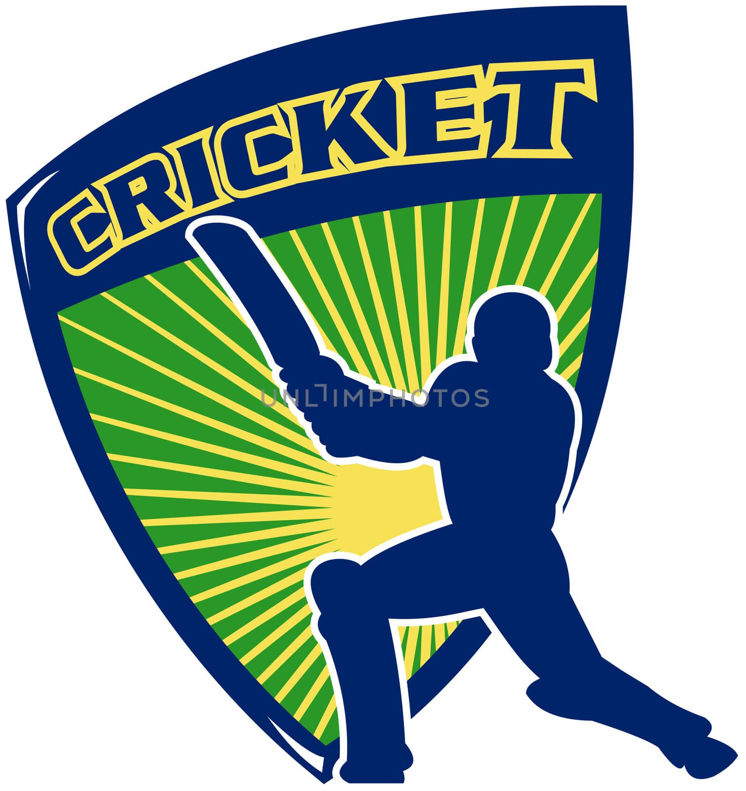 illustration of a cricket sports player batsman silhouette batting set inside shield