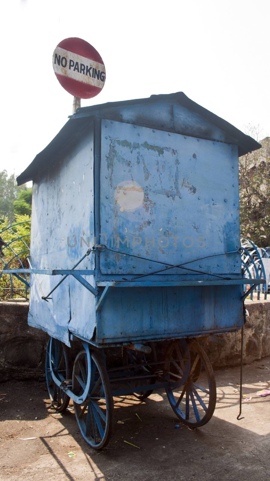 vendor parked under a no parking sign at Bhimashankar India