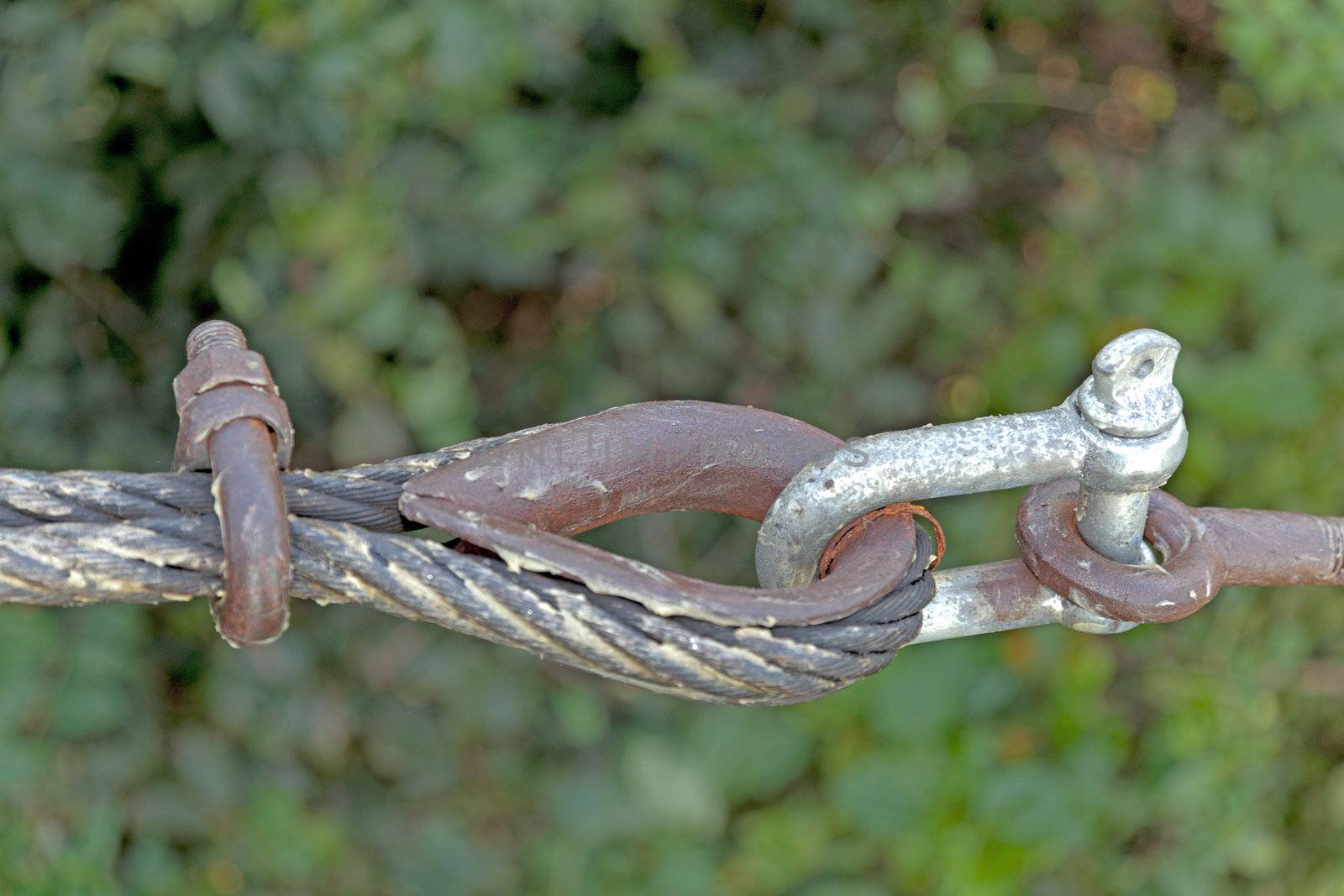 shackled steel cables bushes backdrop