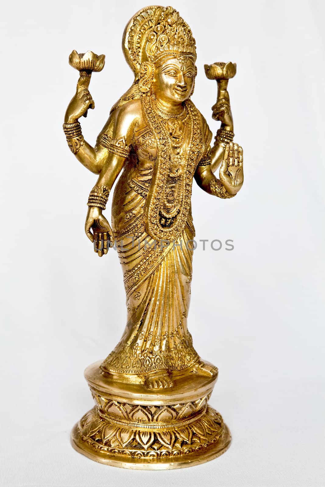 angled laxmi mata statue hindu demi god on a light background
