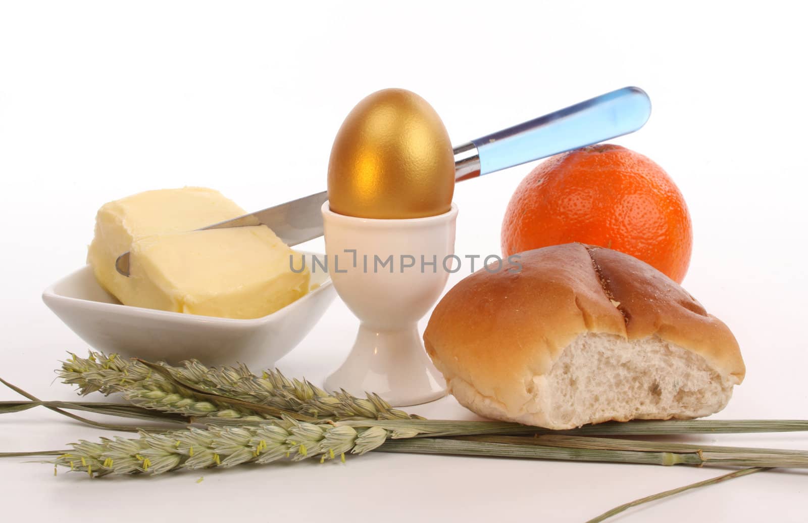 A simple breakfast with a boiled egg and bread