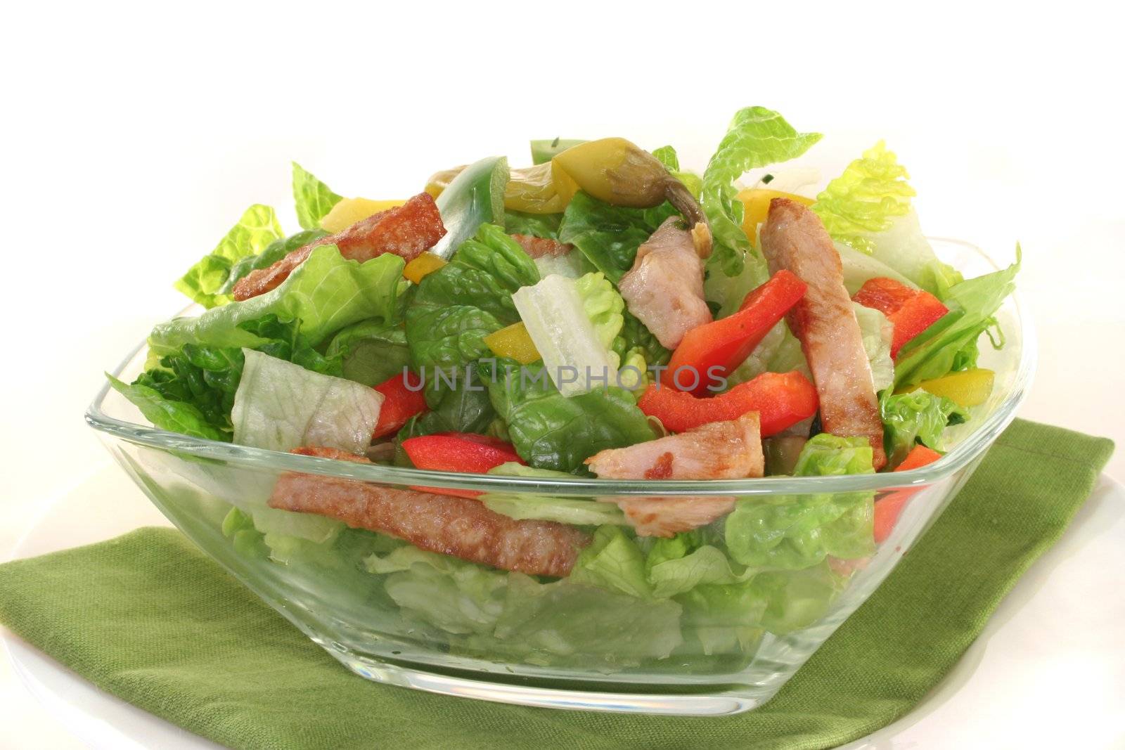 Mixed salad with turkey strips and fresh herbs