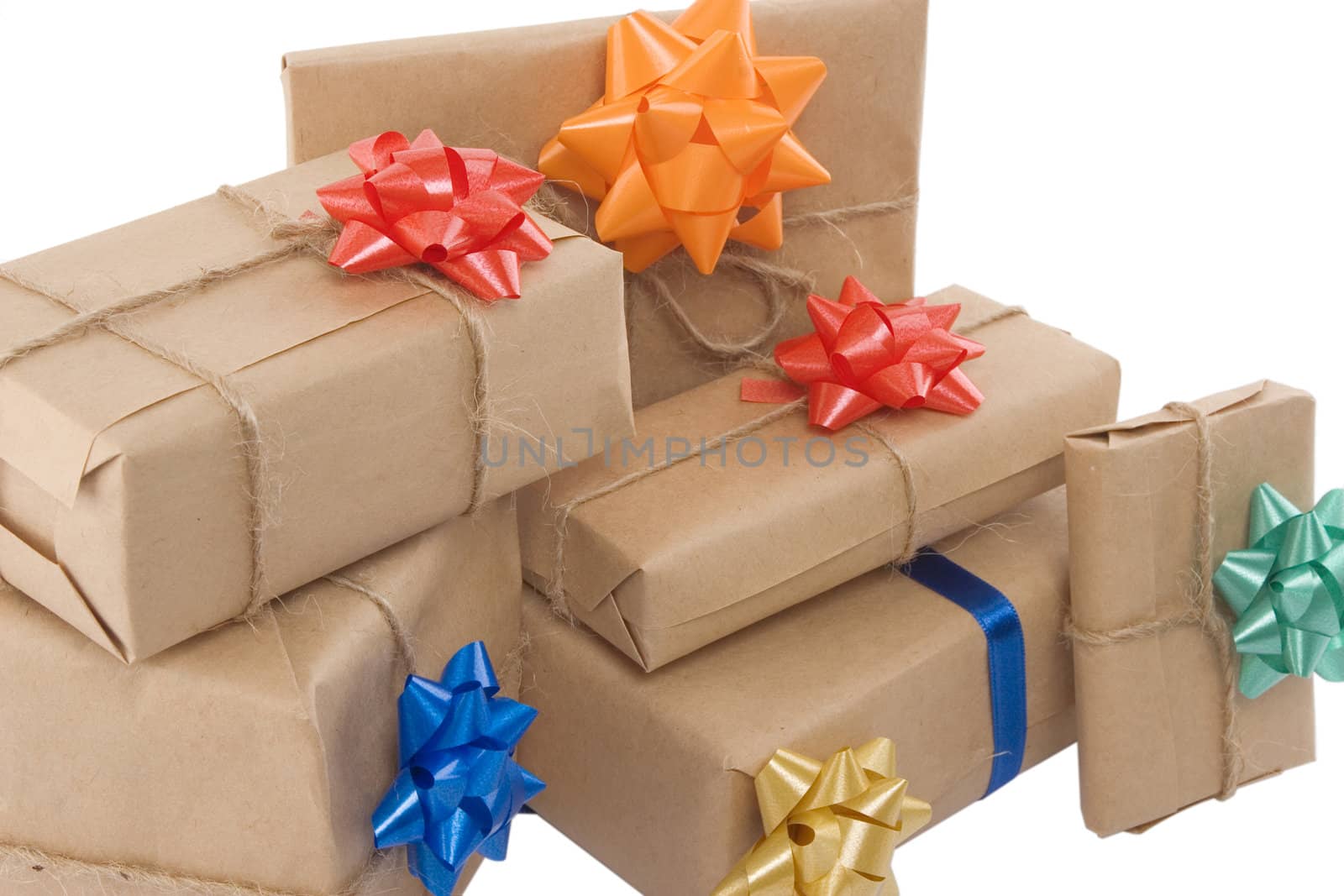 gift boxes with different ribbon on white background