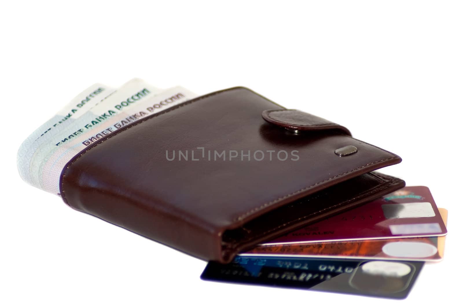 wallet with money and credit cards by vasily