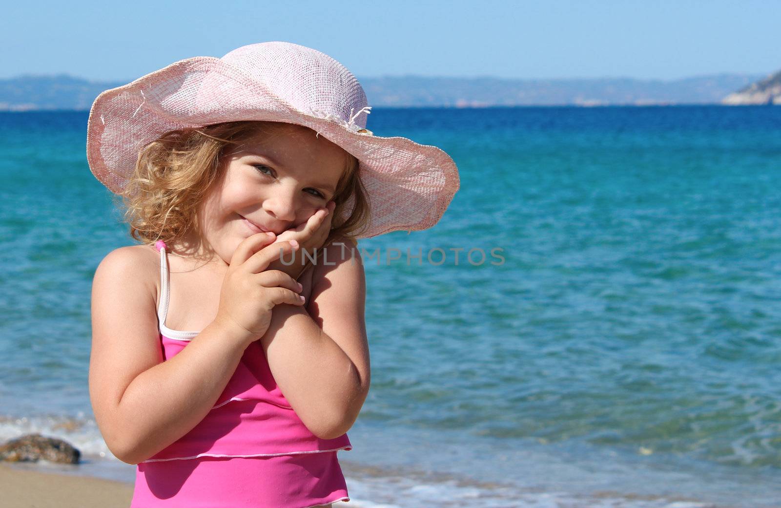 beauty little girl with straw hat portrait by goce
