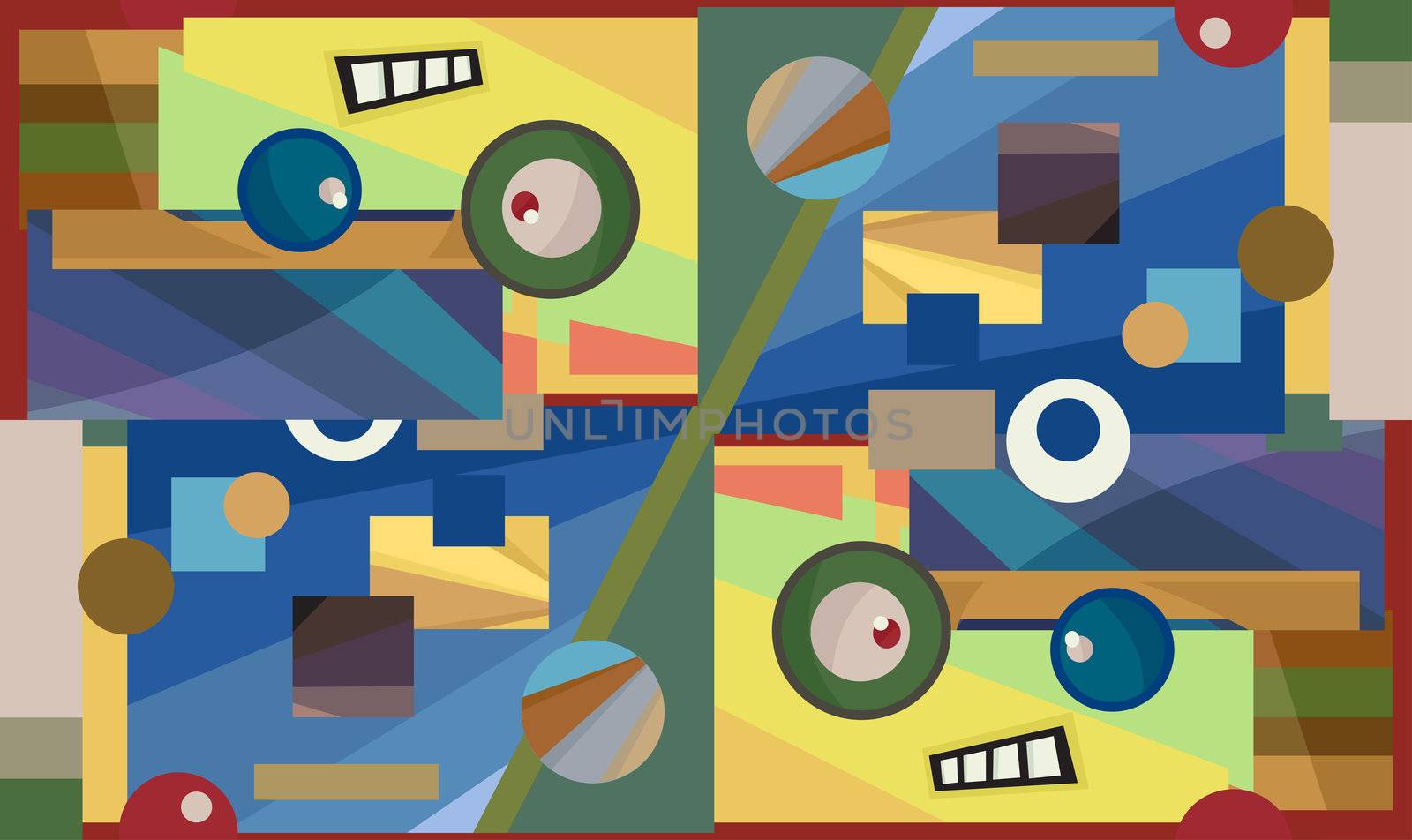Abstract rectangles and circles with a cute face