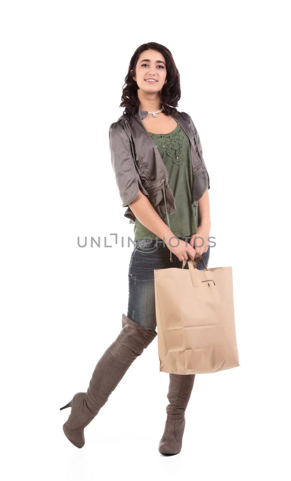 beautiful young teenage woman with shopping bag