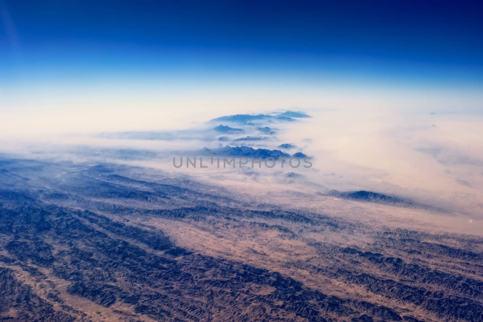 Panoramic view of rocky mountain landscape. Above Afghanistan