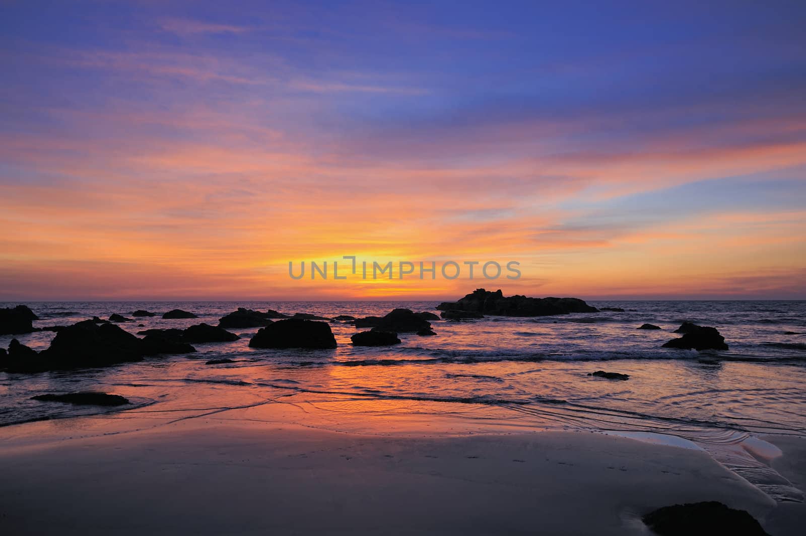 Boulders on the seashore in early morning