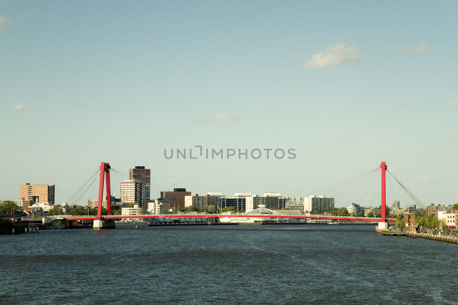 Willemsbrug in Rotterdam, the Netherlands with colors of old analog photo