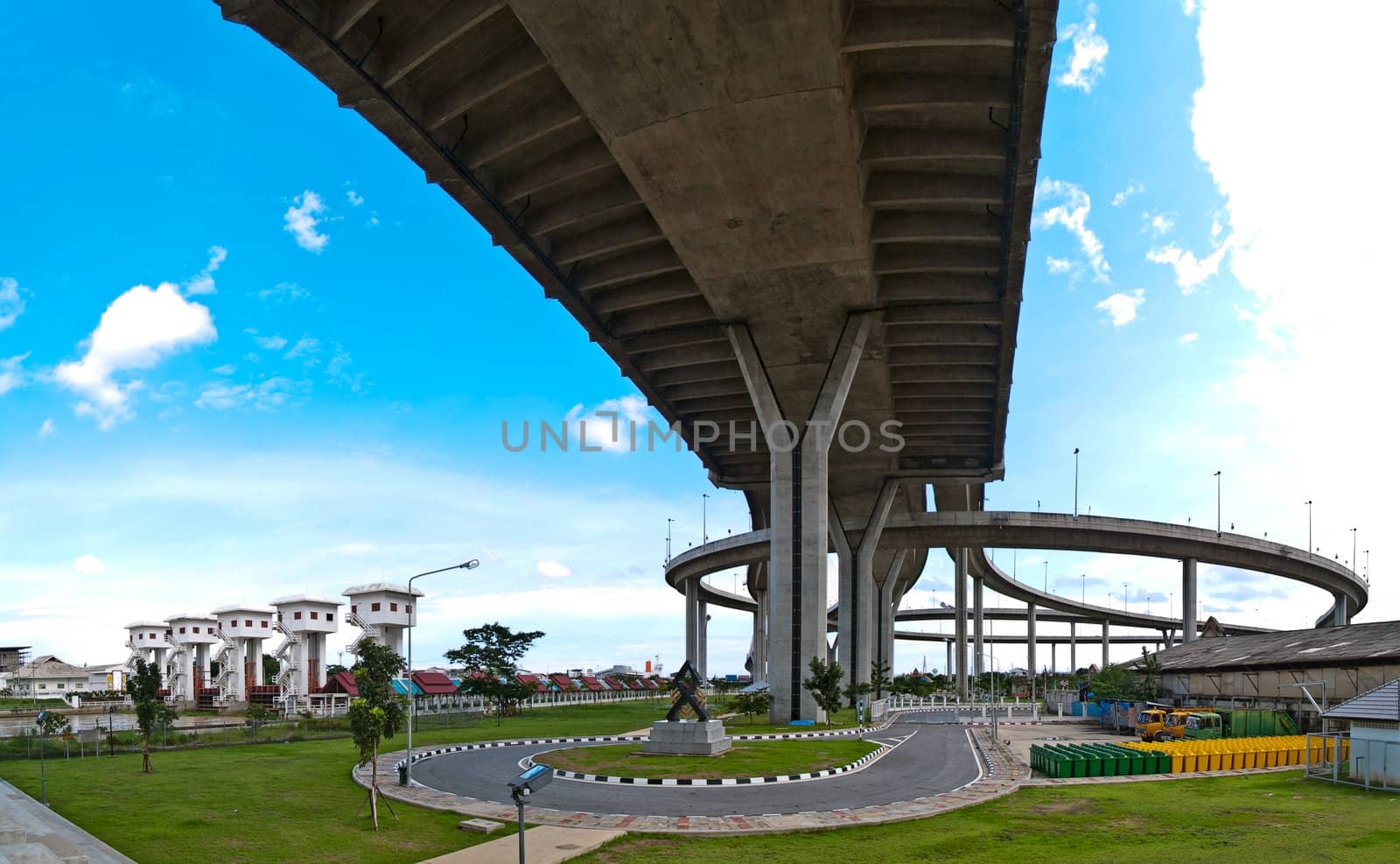 Circle highway of Bhumibol Bridge(Industrial Ring Road Bridge), Samut Prakarn,Thailand